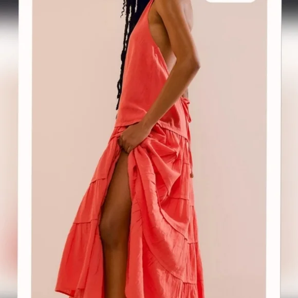 NWOT Free People Endless Summer Moonlight Chic Coral Halter Maxi Dress Size XS - Picture 2 of 16